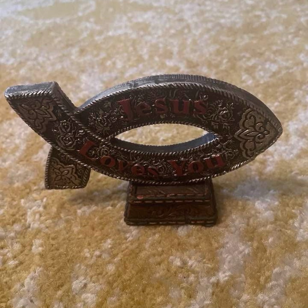 Decorative Silver and Brown Religious Fish Accent